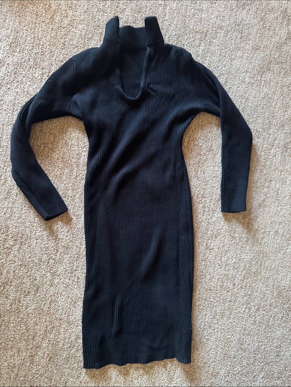Black Ribbed Long Sleeve Knit Dress